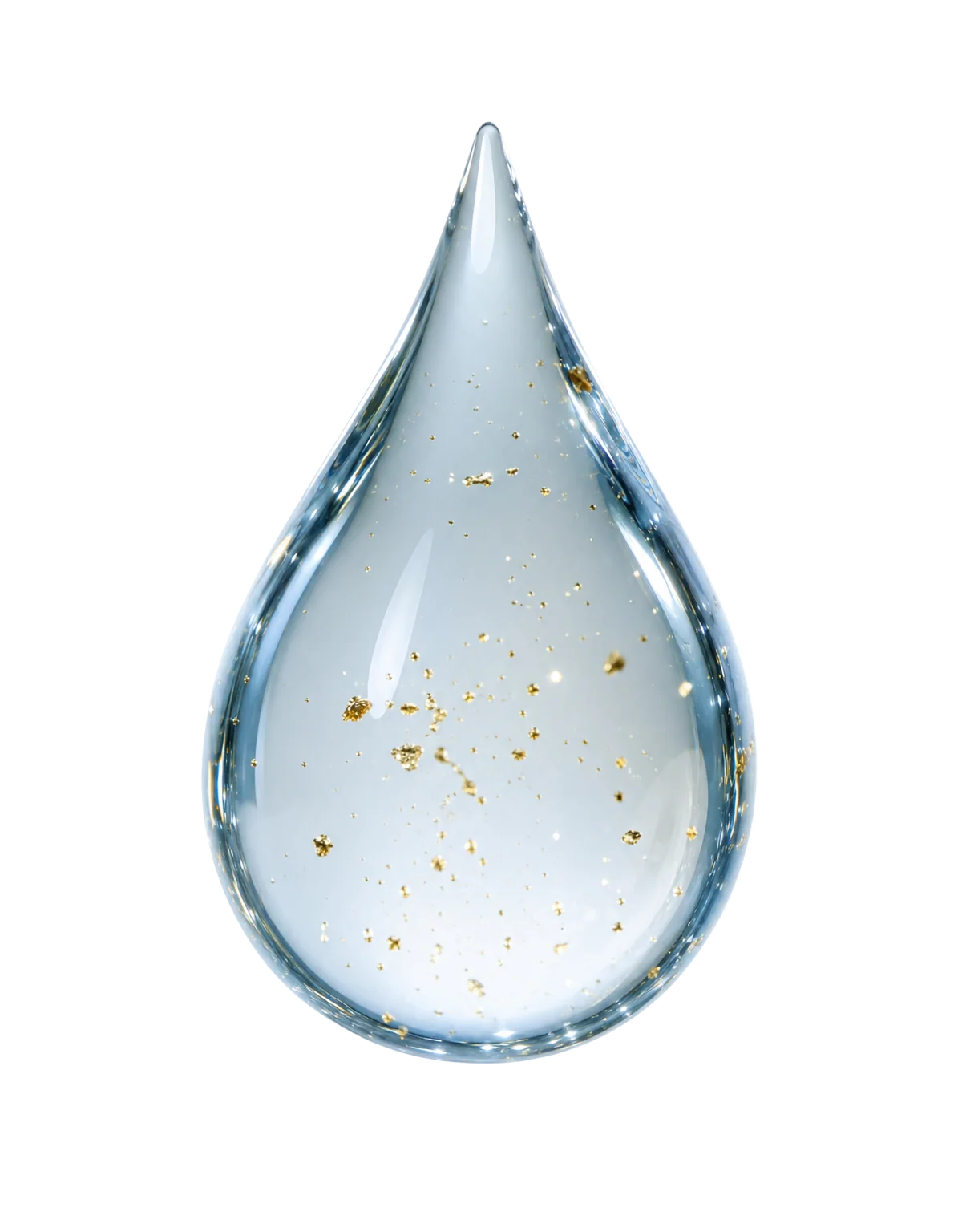 Transparentna kropla wody ze złotymi mikrostrukturami nanoformulacji AQUANANO